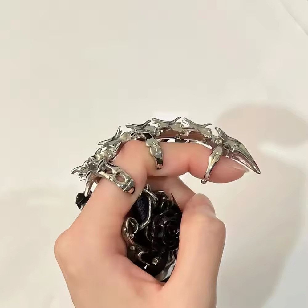 Jewelry × Vintage Cool Punk Cyberpunk Skeleton Spike Metal Ring Size ONE SIZE - 3 Thumbnail