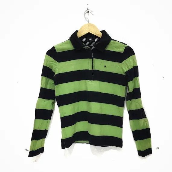 Tommy Hilfiger TOMMY HILFIGER Green Striped Polo Tee Shirt Sailing Gear Size S / US 4 / IT 40 - 1 Thumbnail