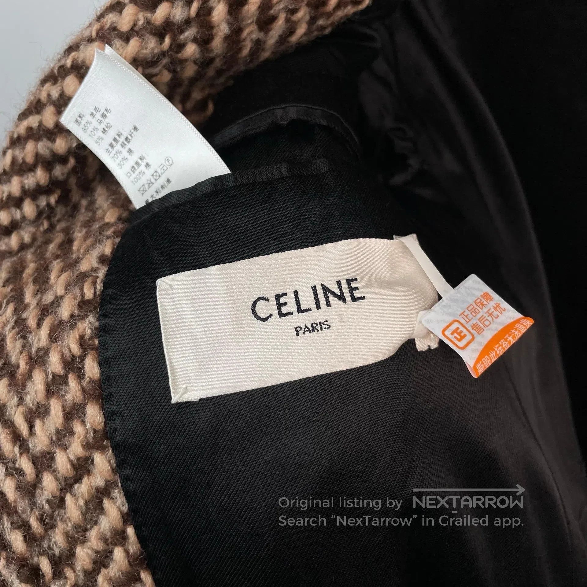 Celine CELINE Herringbone Brown Double Breasted Coat| Size XS / US 0-2 / IT 36-38 - 8 Thumbnail