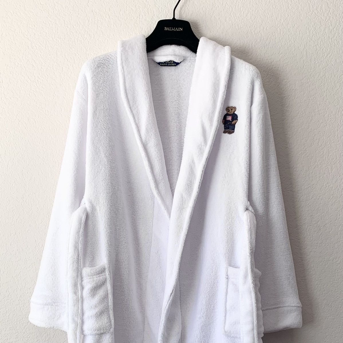 Ralph Lauren polo bear embroidered plush white robe