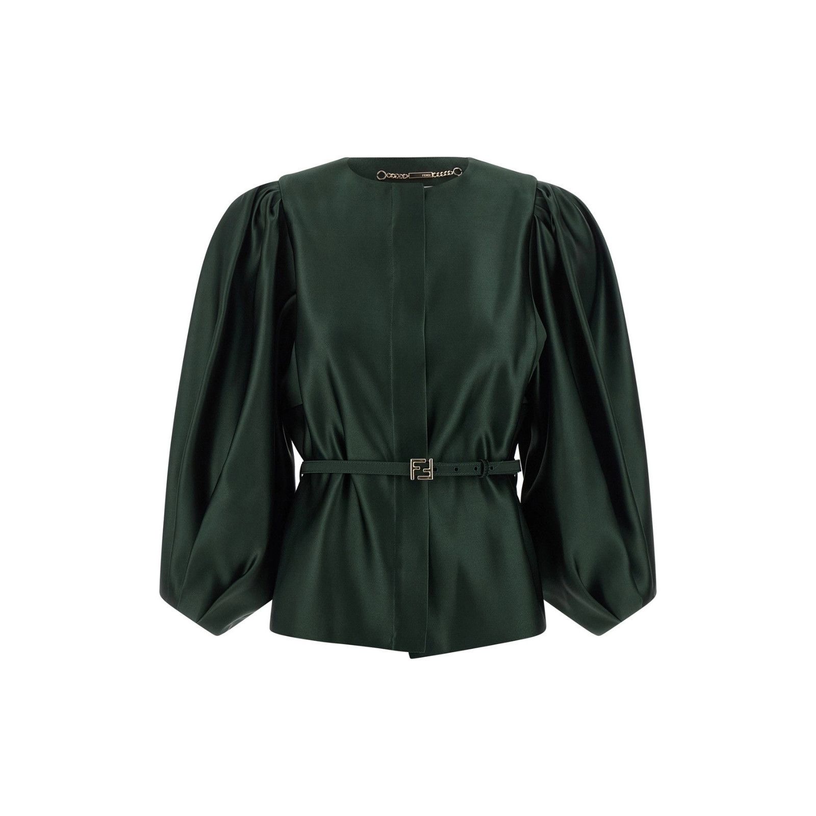 FENDI $3000 Dark Green Satin Jacket New & Authentic (Women's