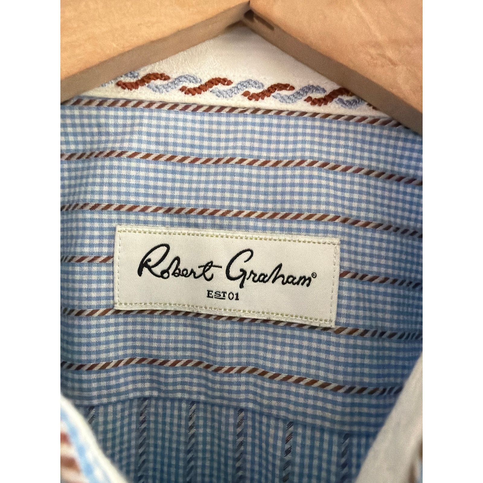 Robert Graham Robert Graham Shirt 42/16.5 L BlueWhite Brown StripsFlipCuff Size US L / EU 52-54 / 3 - 2 Thumbnail