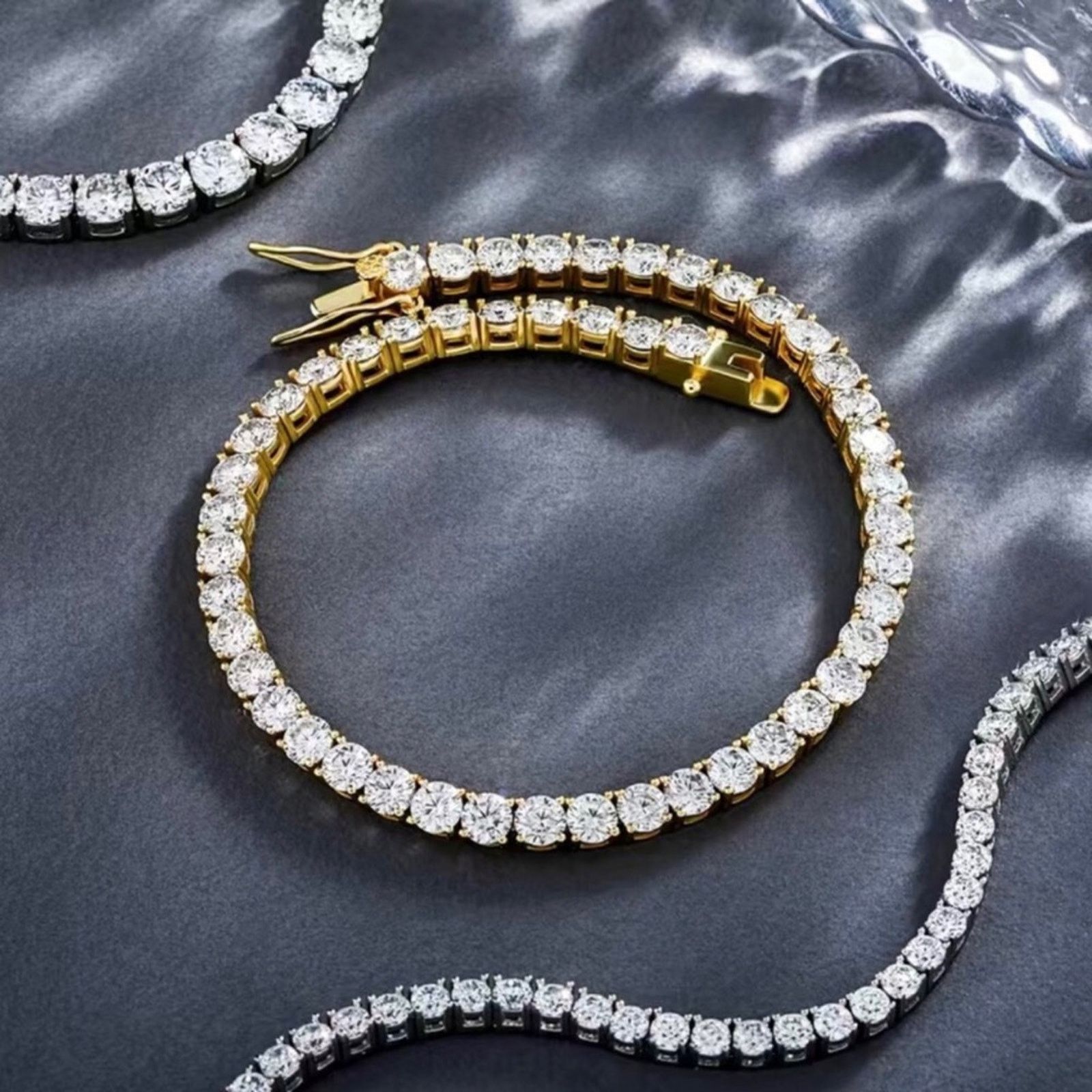 Jewelry Men’s 5mm round cubic zirconia 14k gold bracelet 9” Size ONE SIZE - 5 Thumbnail