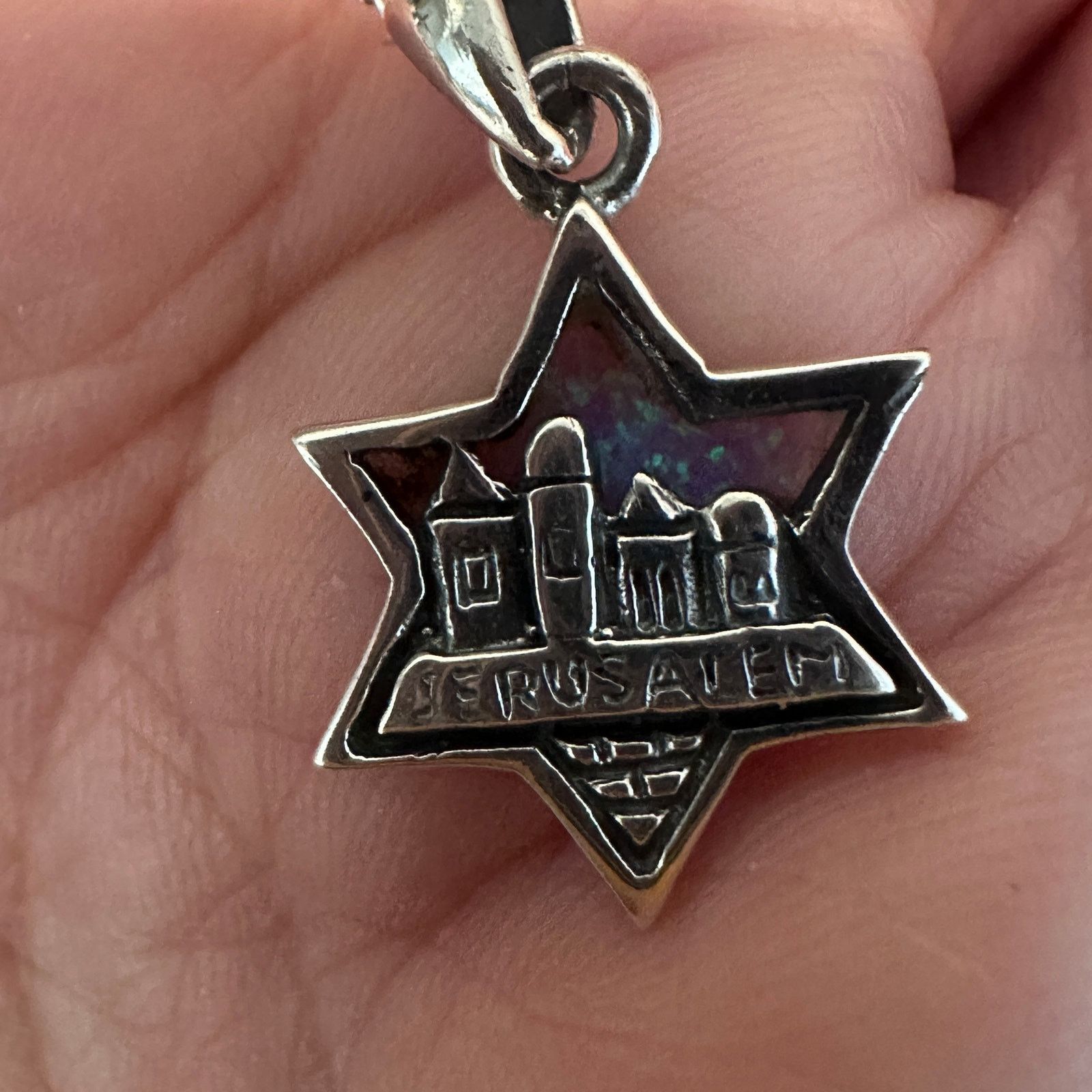 The Unbranded Brand Sterling Silver Lab Opal Star of David Necklace Size ONE SIZE - 5 Thumbnail