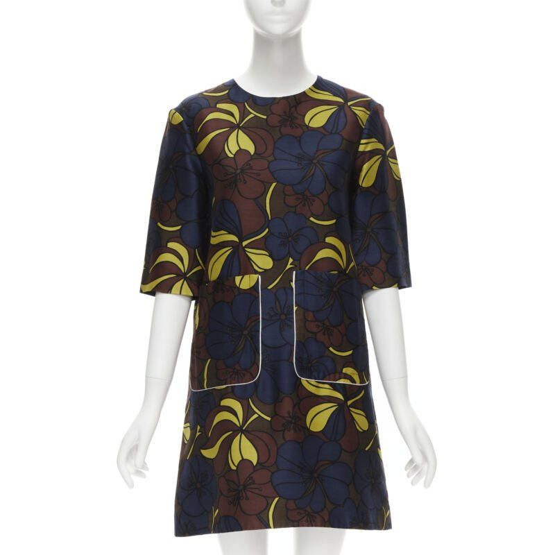 Marni MARNI floral print wool silk crepe patch pocket boxy A-line dress IT38 XS Size XS / US 0-2 / IT 36-38 - 1 Thumbnail