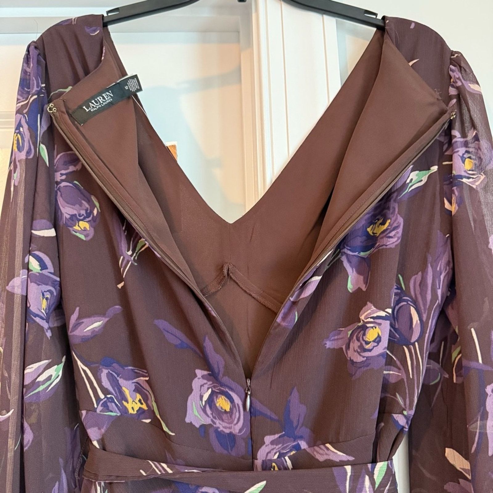 Lauren Ralph Lauren Elegant Brown and Purple Floral Ralph Lauren Dress Size XL / US 12-14 / IT 48-50 - 8 Thumbnail