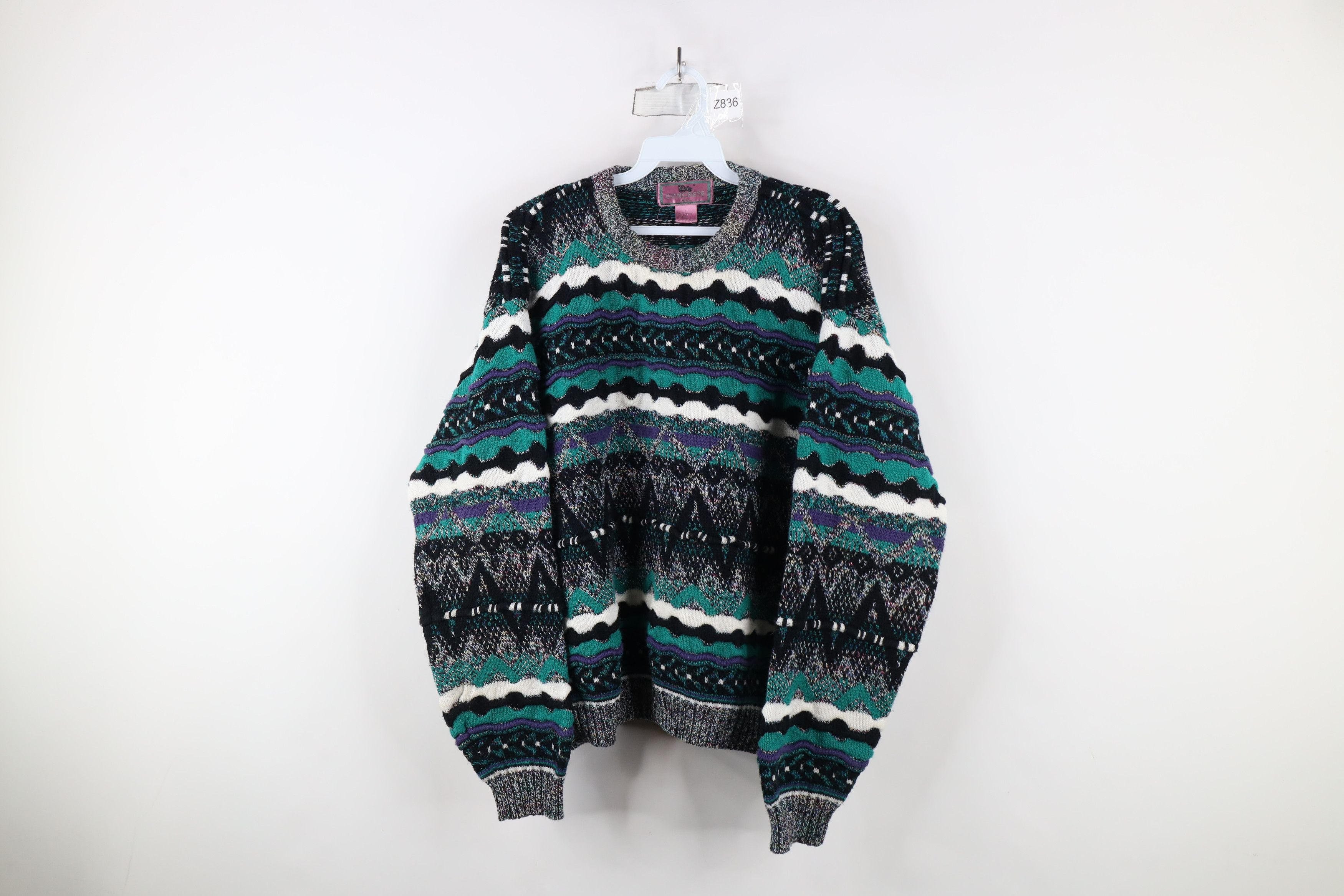 Vintage Vintage 90s Coogi Style Rainbow Textured Knit Sweater Size US L / EU 52-54 / 3 - 1 Thumbnail