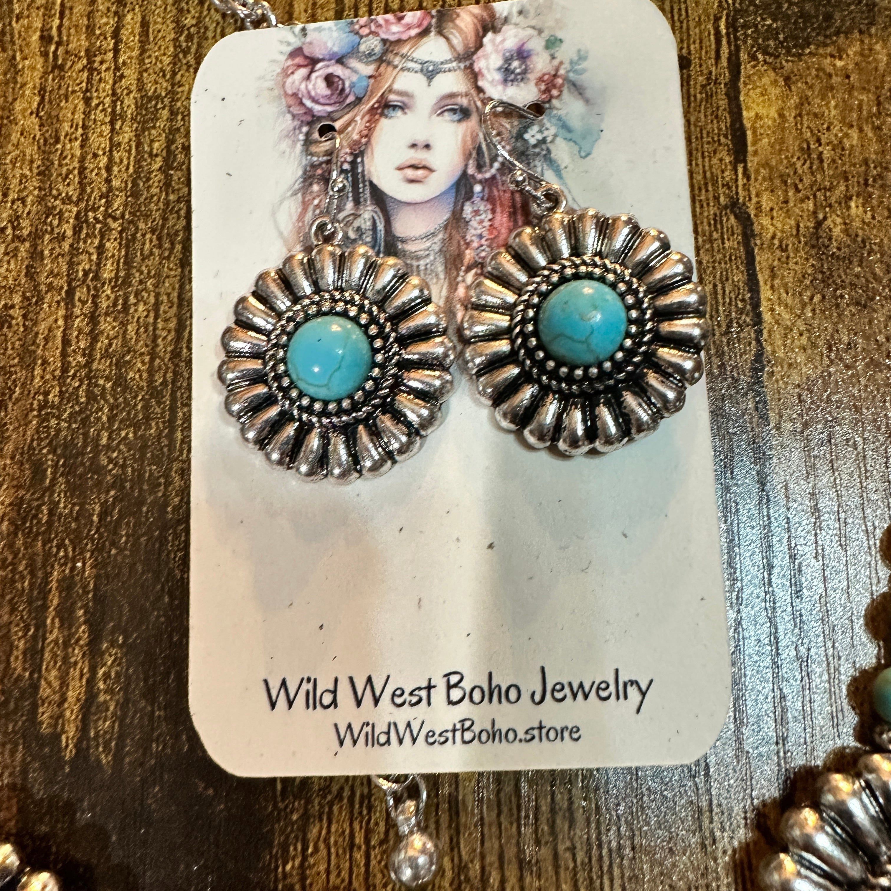 Other Turquoise Flower Concho Beaded Necklace and Earrings Set Size ONE SIZE - 8 Thumbnail