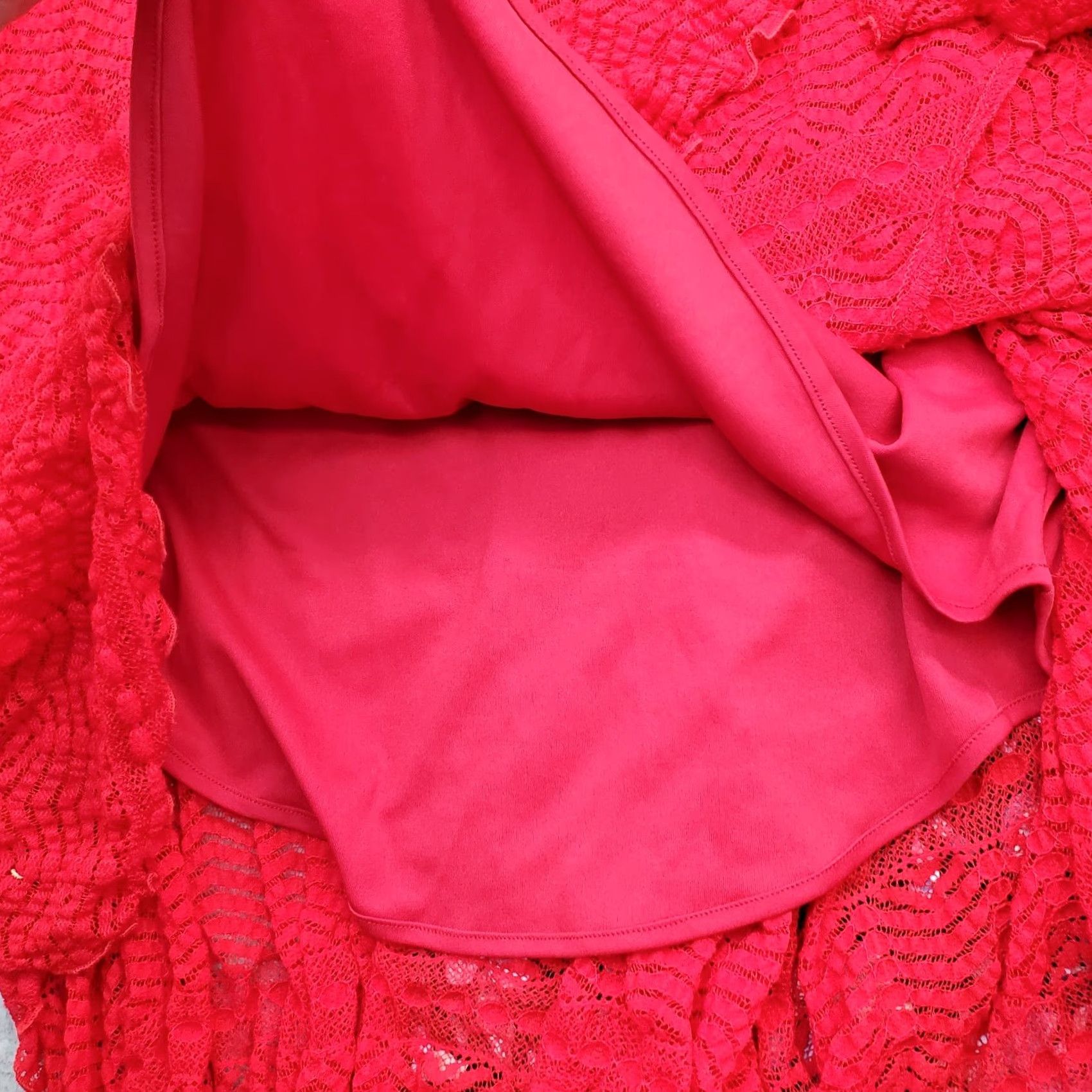 Vintage Rabbit Designs Midi Dress Womens 4 Red Lace Overlay Surplice V Neck Swing Hem Dress Size S / US 4 / IT 40 - 6 Thumbnail