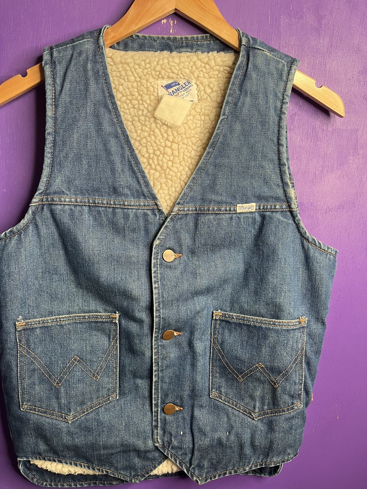 Vintage × Wrangler Vintage 70s/80s Wrangler Sherpa lined denim vest Size US M / EU 48-50 / 2 - 3 Thumbnail