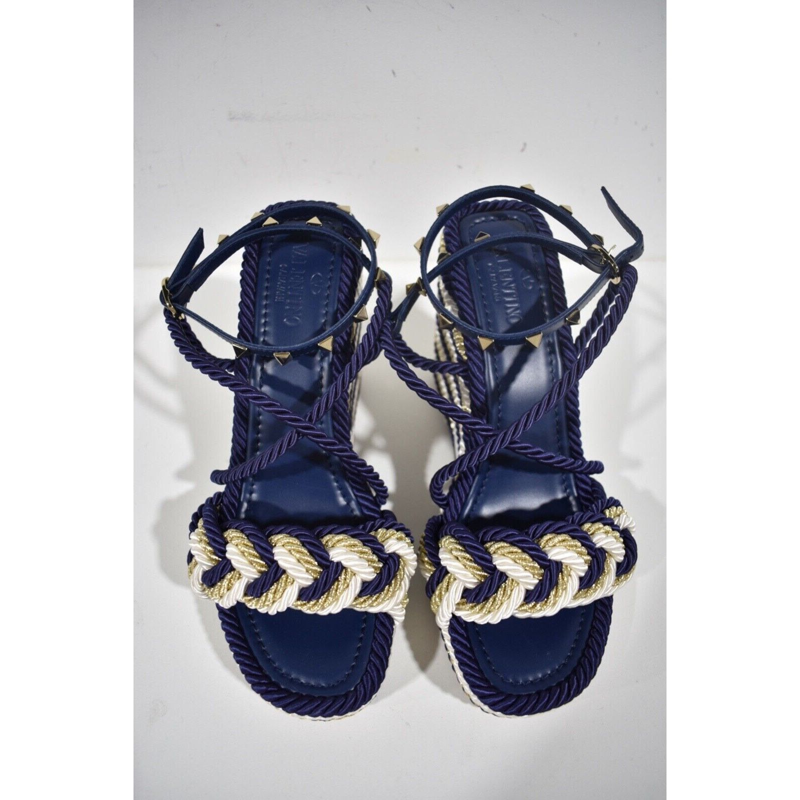 Valentino Rockstud Torchon Stripe Rope Wedge Ankle Strap Sandal 42 Size US 12 / IT 42 - 7 Thumbnail
