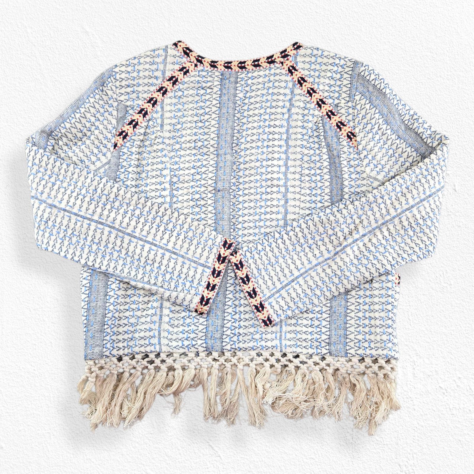 Other Tularosa Blue White Boho Fringe Blazer Size Medium Size M / US 6-8 / IT 42-44 - 12 Thumbnail
