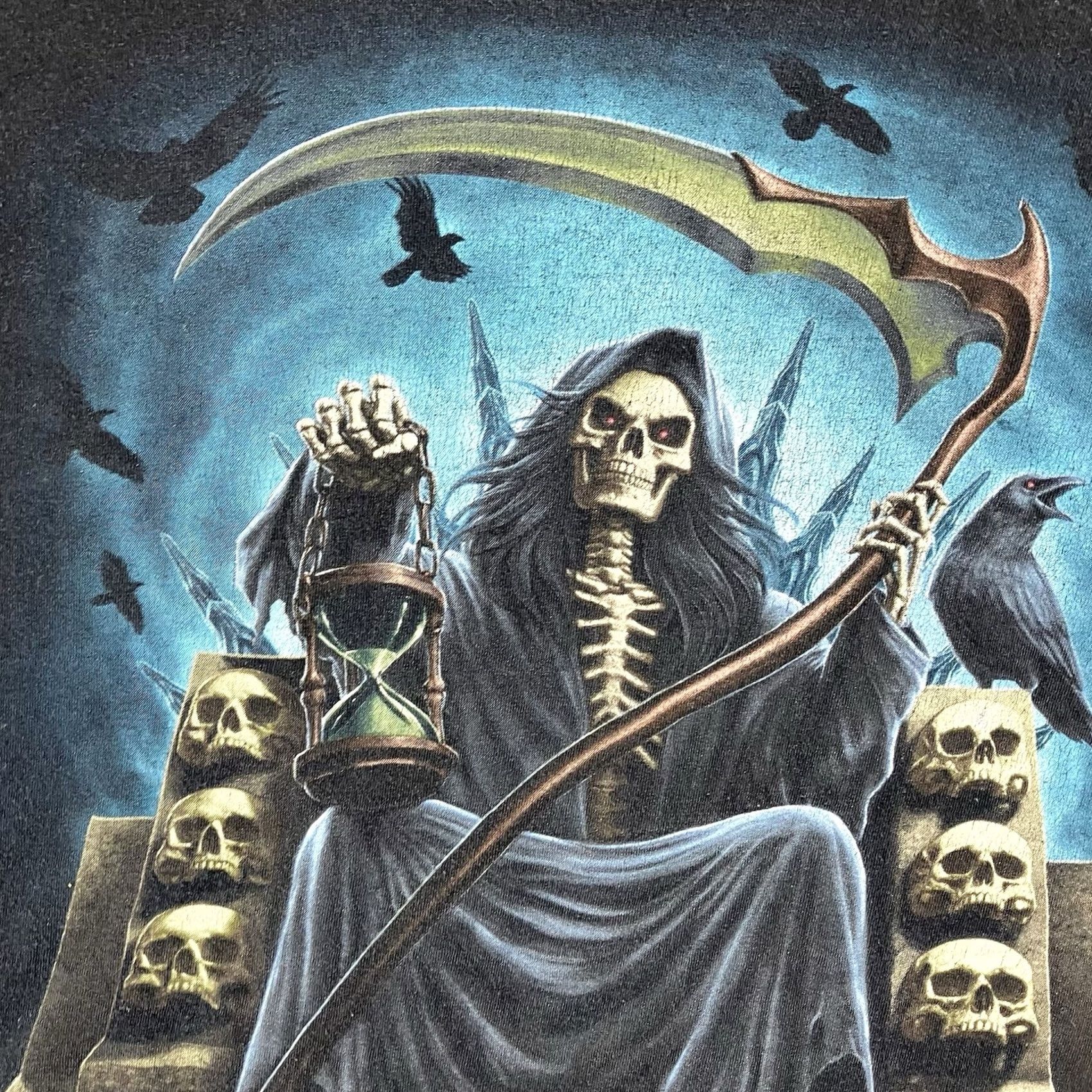 Vintage VINTAGE D.O.M 2018 Grim Reaper with Skulls T-Shirt Mens 2XL Black Graphic Tee Size US XXL / EU 58 / 5 - 5 Thumbnail