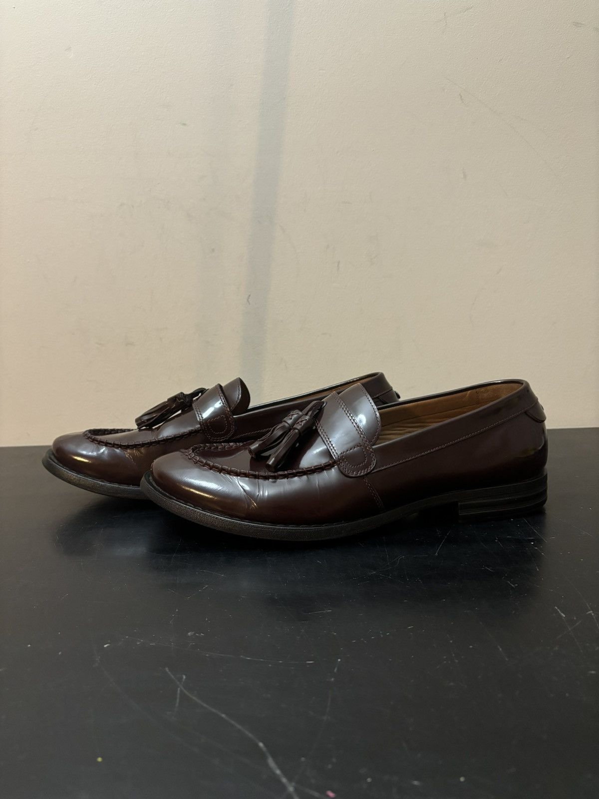Alexander McQueen Patent Leather Tassel Loafers Brown
