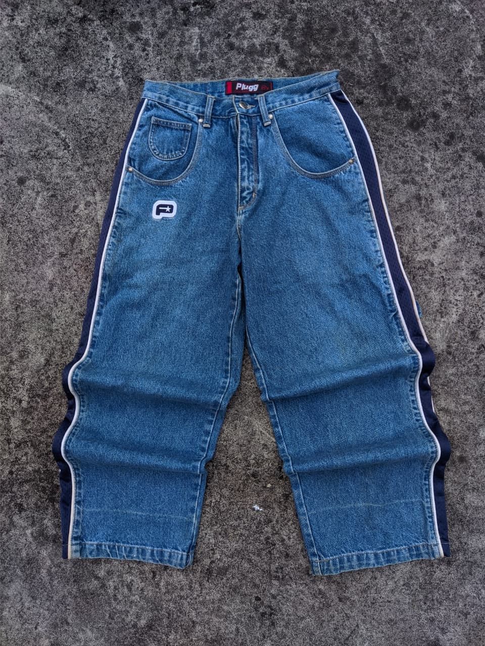 Rare! Vintage Plugg Y2K With Stripe Baggy Wide Leg Jeans