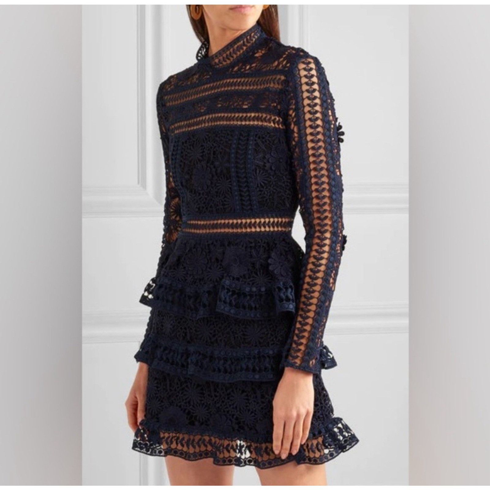 & Other Stories AQUA BLACK LACE MINI DRESS MOCK NECK LONG SLEEVE SIZE M |  Grailed
