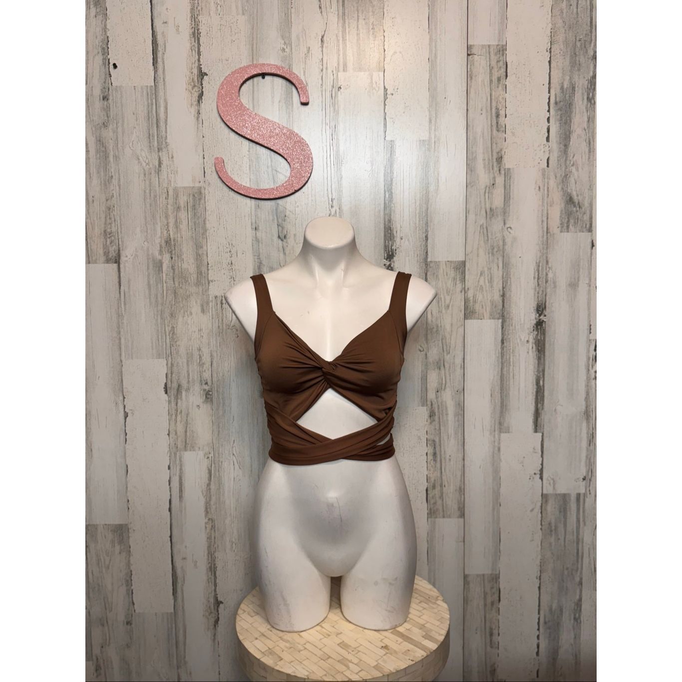 Other Brown Twist Front Wrap Crop Top – Size Small Size S / US 4 / IT 40 - 1 Thumbnail