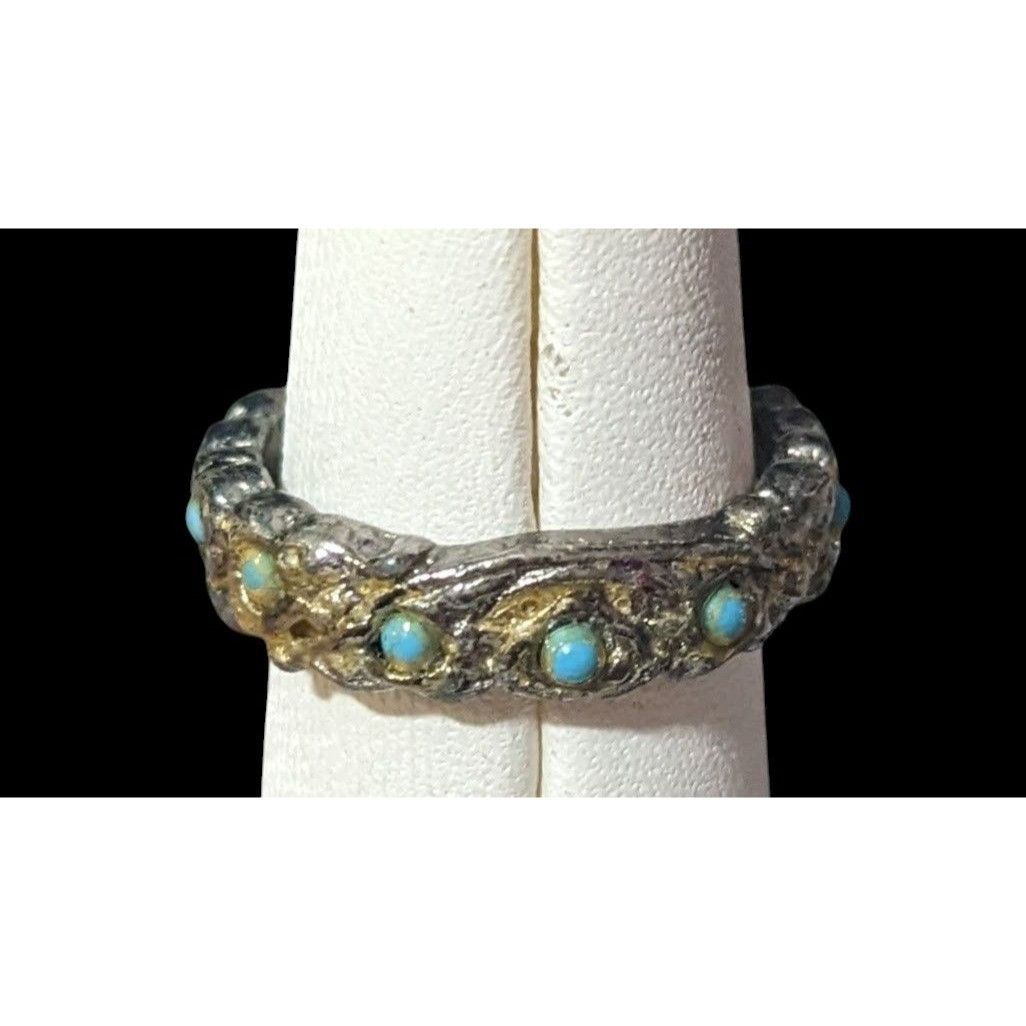 Other Vintage Whimsical Silver Tone Ring With Tiny Turquoise Accen Size ONE SIZE - 4 Thumbnail
