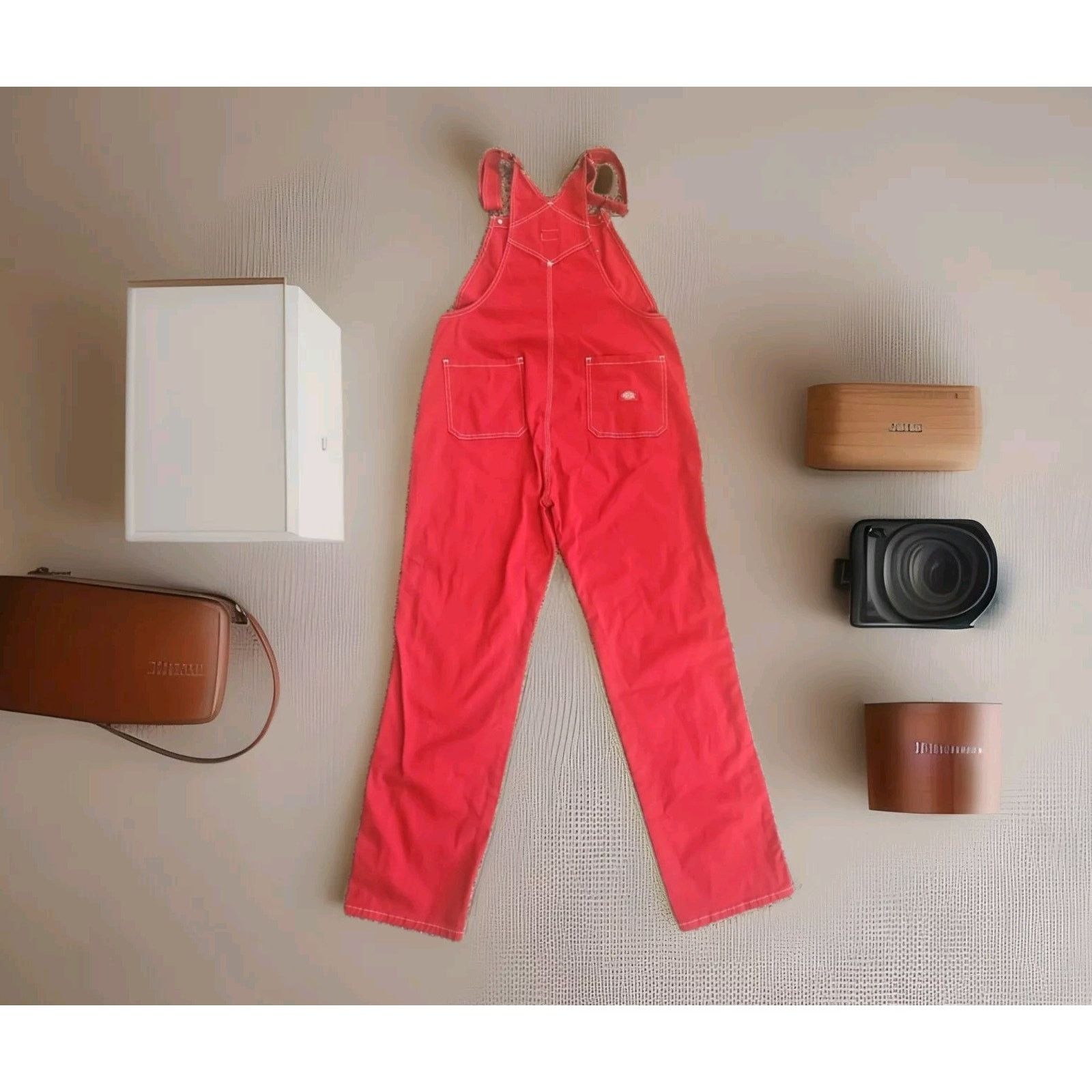 Dickies Dickies Relaxed Straight Leg Carpenter Overalls Red Women's Size 29" - 3 Thumbnail