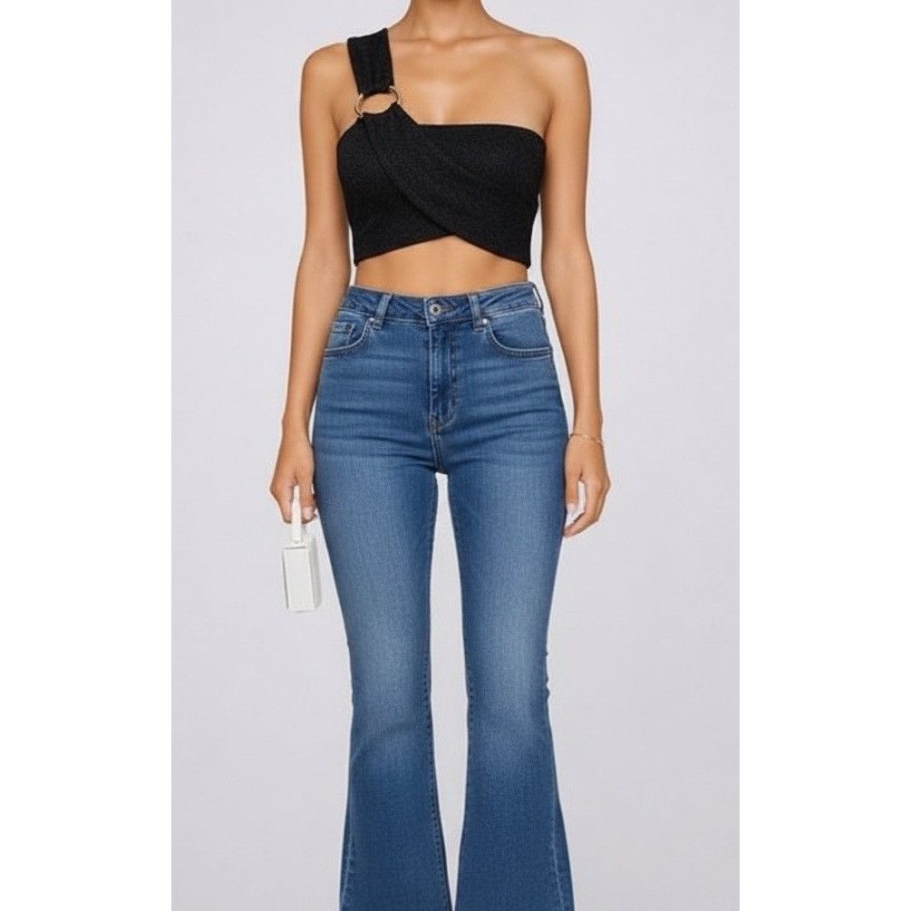 Diane von Furstenberg House of Harlow 1960 Black Metallic Knit Lurex Crop Top, Bla Size M / US 6-8 / IT 42-44 - 2 Thumbnail