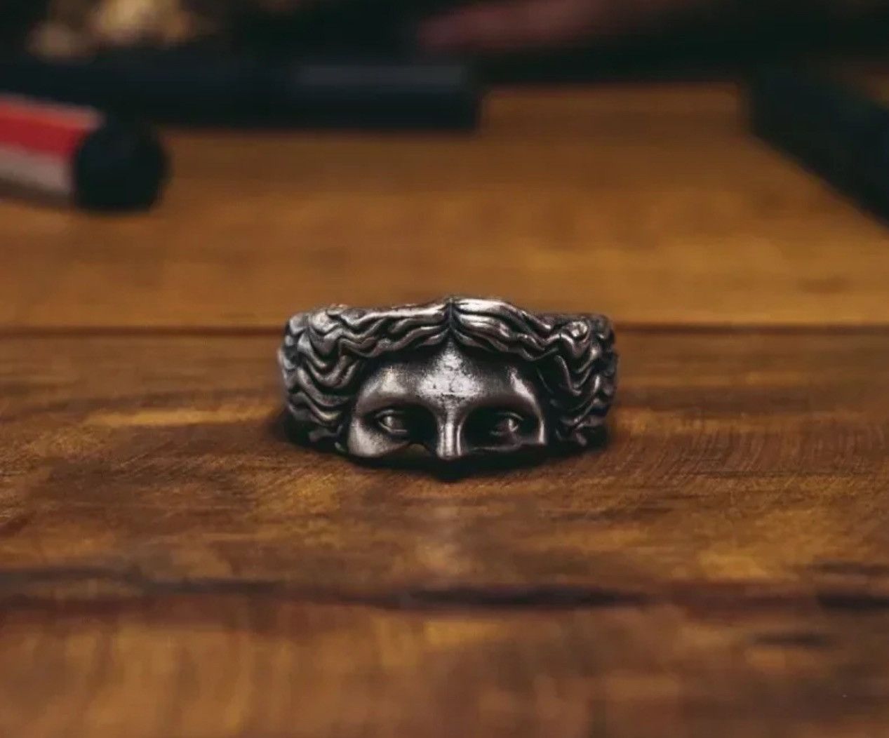 Vintage Punk Ring With Sculpture Half Face Size ONE SIZE - 2 Thumbnail