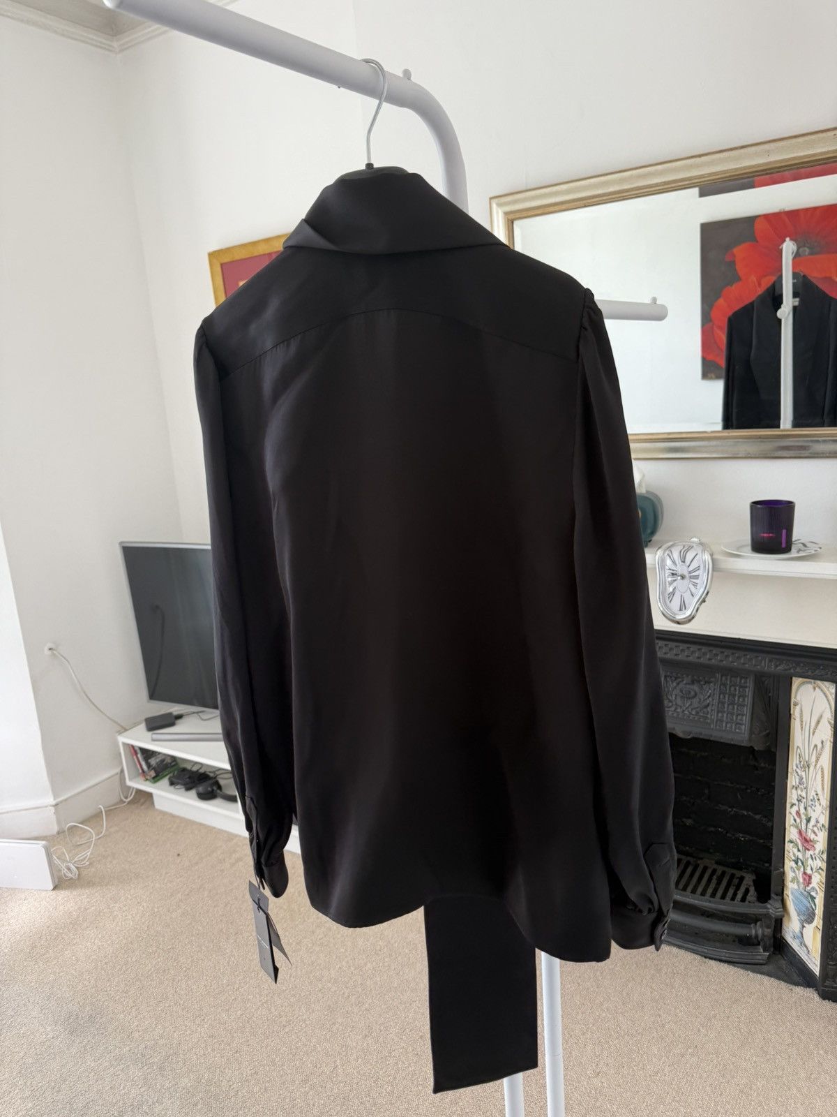 Saint Laurent Paris FW23 Saint Laurent Silk Lavalliere-Neck Shirt Noir Size US S / EU 44-46 / 1 - 9 Thumbnail