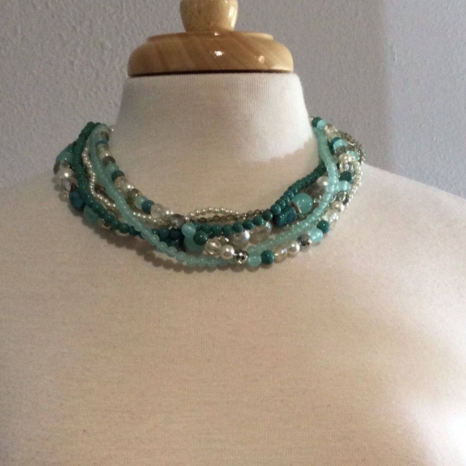 Other Multi-strand Turquoise, Clear, Blue and Silver Bead Necklace Size ONE SIZE - 3 Thumbnail