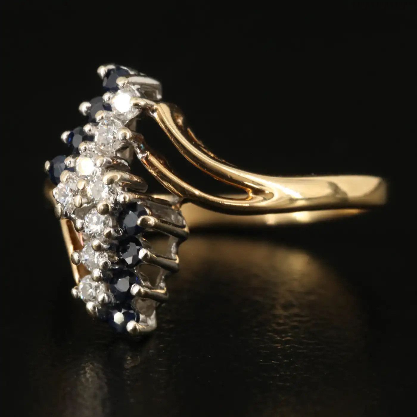 Other 14k Vintage .12 ctw Diamond and Sapphire Bypass Ring Size ONE SIZE - 7 Thumbnail