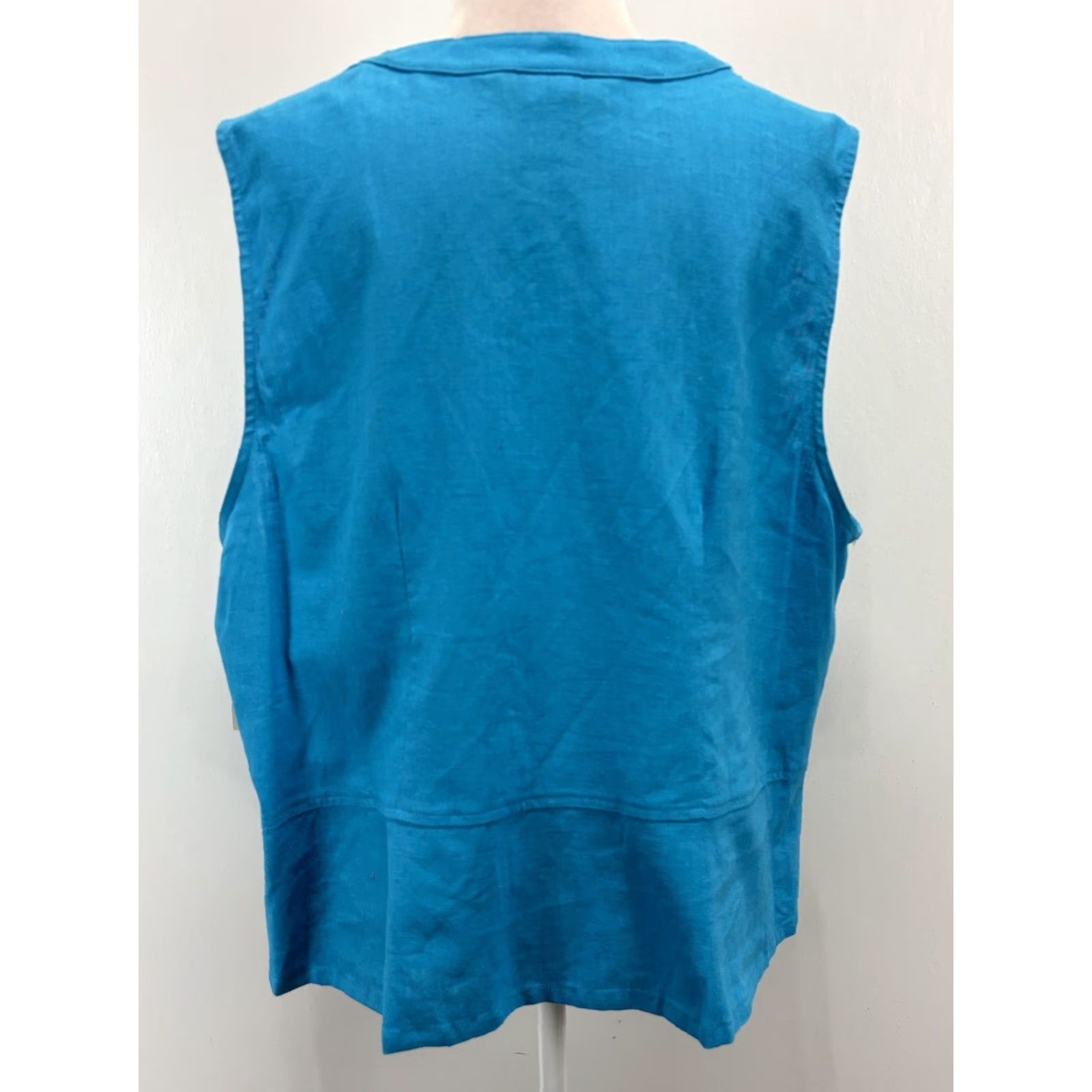 Vintage MELROSE STUDIO Plus Size 2X Linen Blend Button-Up Sleeveless Shirt Blue Artsy Lagenlook Womens Size XXL / US 16-18 / IT 52-54 - 3 Thumbnail