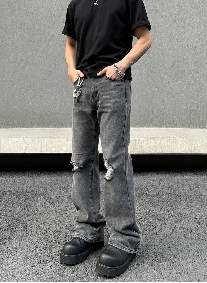 Japanese Brand × Jean Distressed Gray Baggy Stacked Denim Jeans Size US 30 / EU 46 - 2 Thumbnail