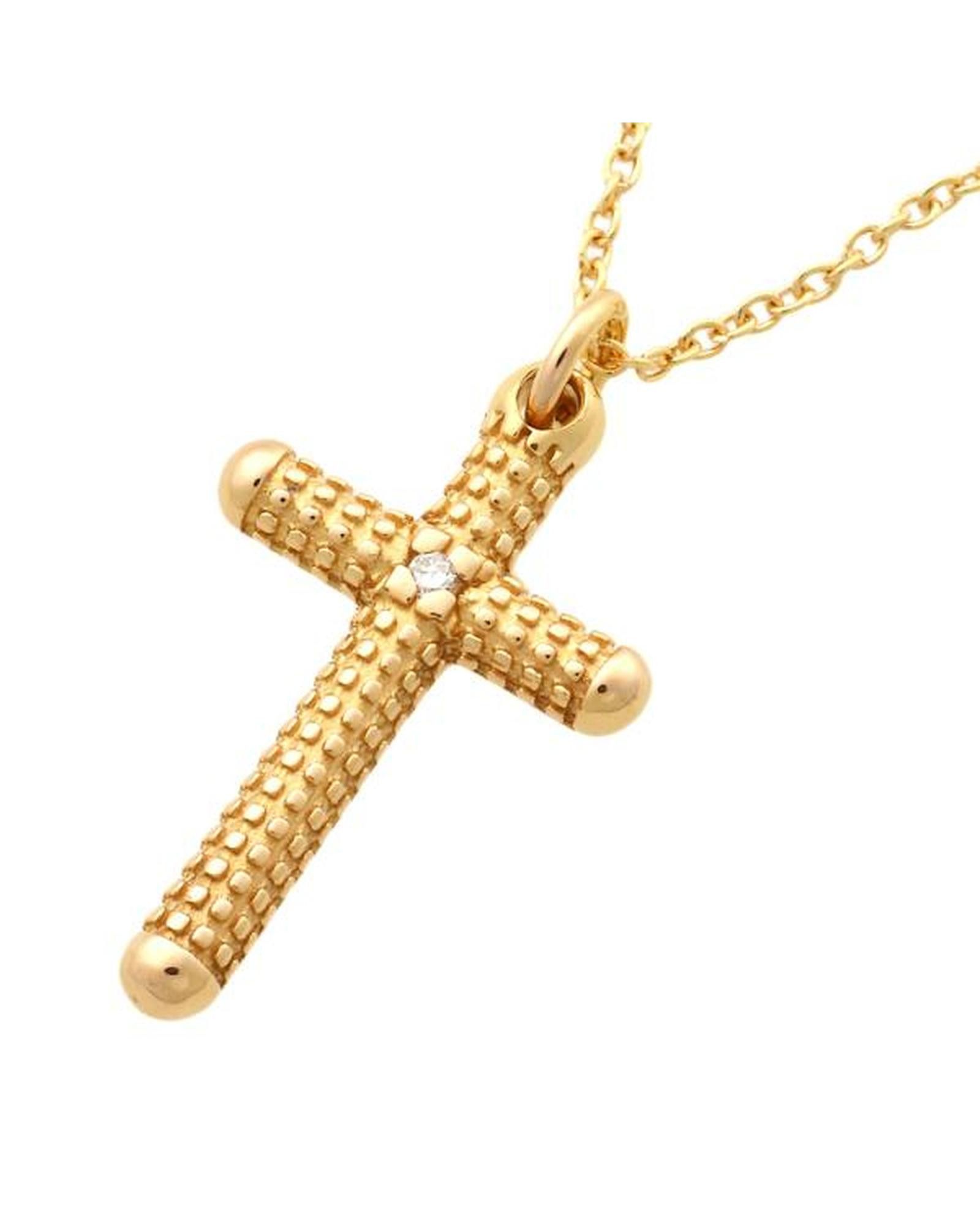 image of 18K Gold Diamond Cross Pendant Necklace, Women's