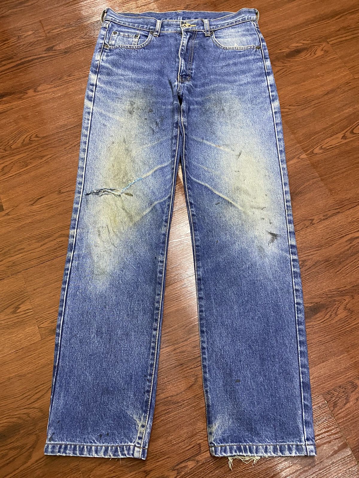 Warehouse Vintage Unique Clothing Blue Wash Distressed Loose Jeans Size US 32 / EU 48 - 1 Thumbnail