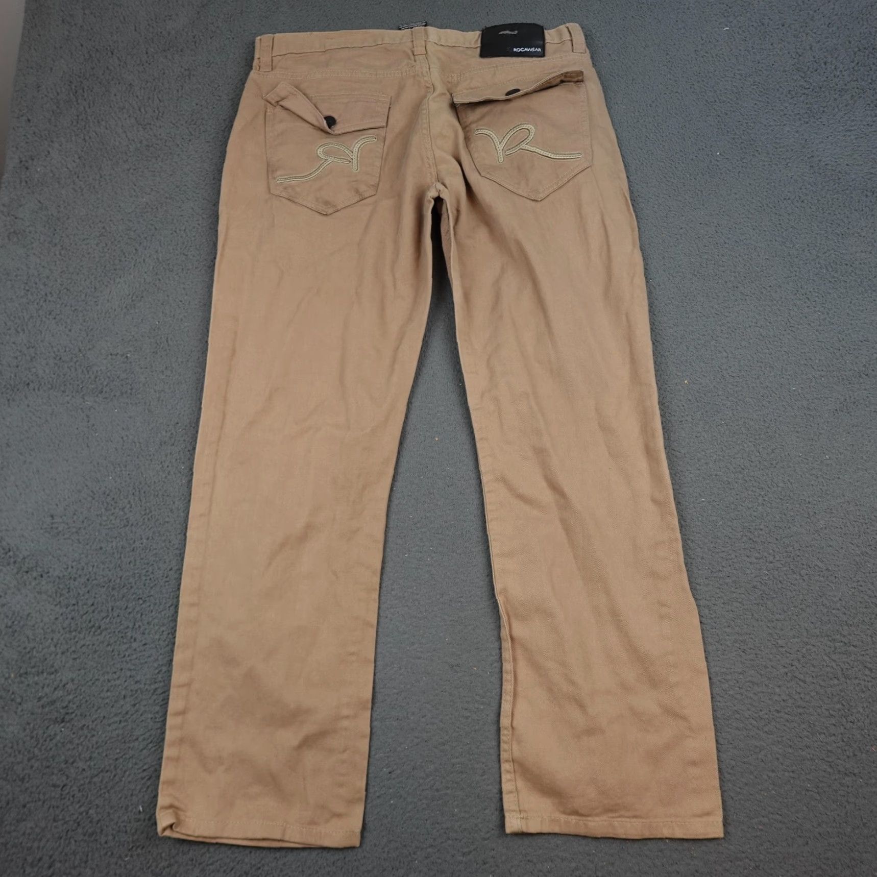 Rocawear Rocawear Jeans Mens 36x32 Tan Khaki Straight Leg Embroidered Back Flap Pockets Size US 36 / EU 52 - 4 Thumbnail