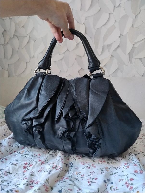 Vintage Prada nappa ruffle leather shoulder bag black