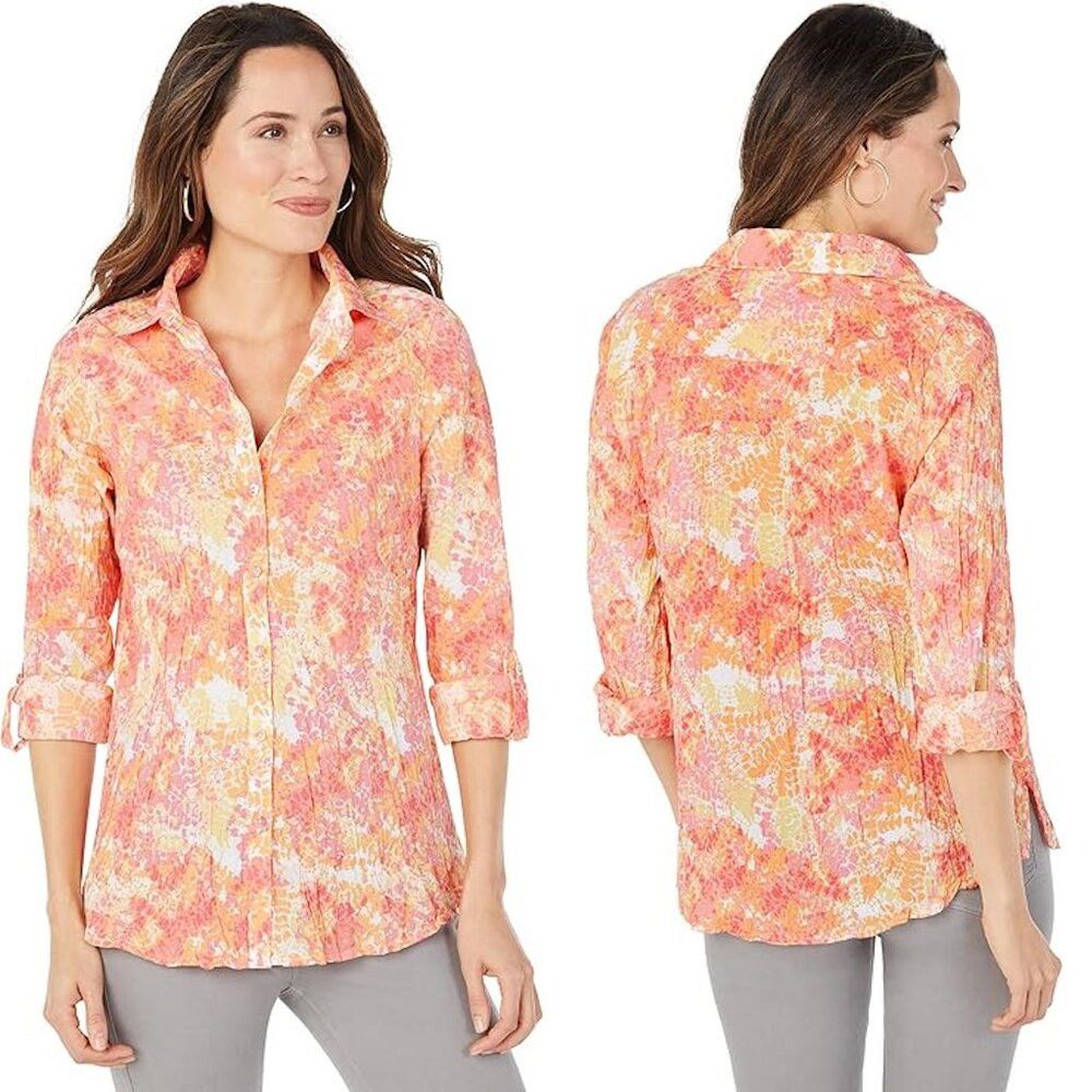 Other NWT New Foxcroft Zoey Long Roll Tab Starburst Crinkled Cott Size S / US 4 / IT 40 - 1 Thumbnail