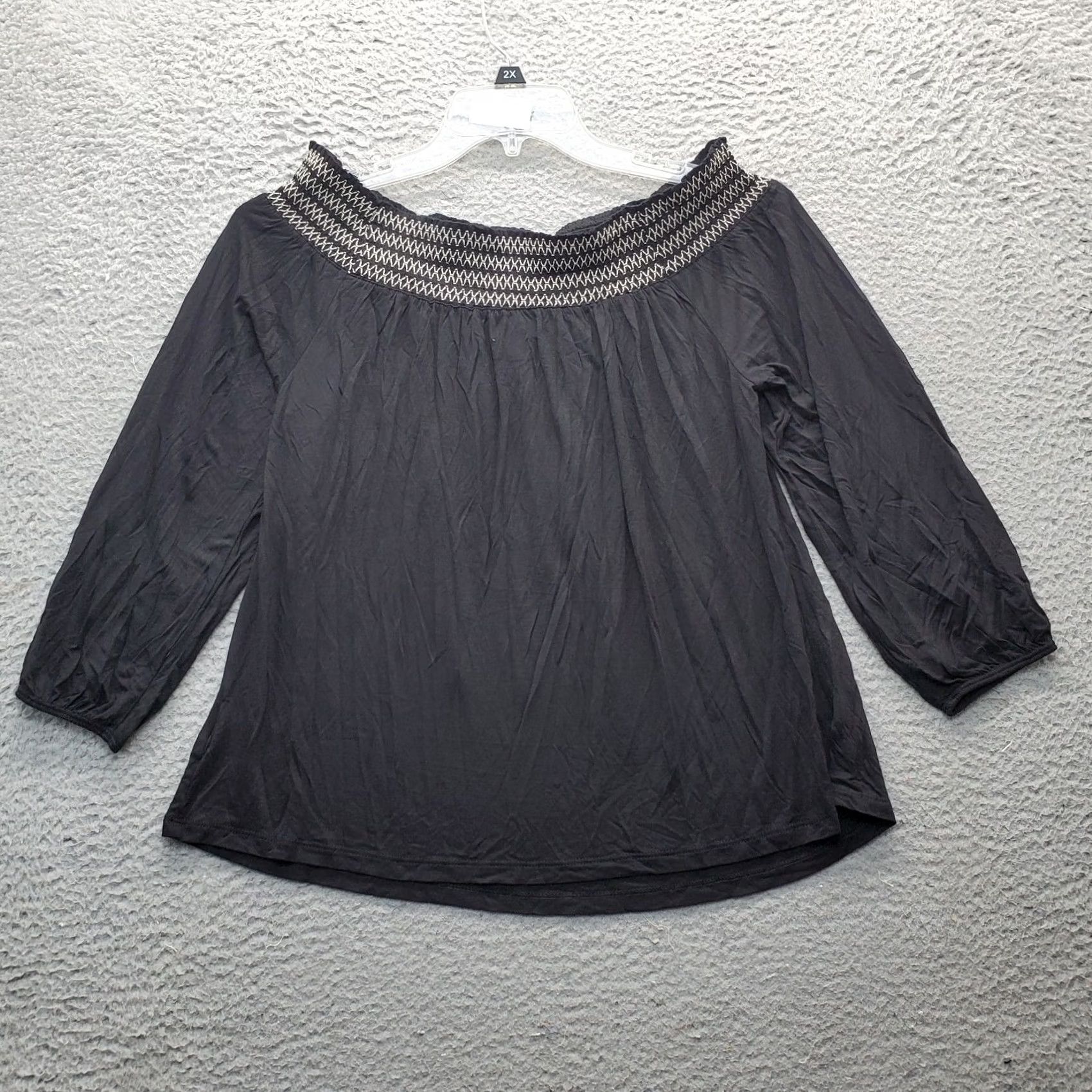 Old Navy Old Navy Blouse Womens Medium Black Viscose Long Sleeve Off The Shoulder Shirt Size M / US 6-8 / IT 42-44 - 3 Thumbnail