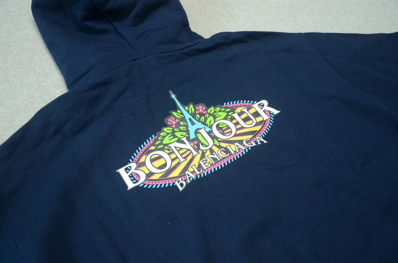 Balenciaga Balenciaga Navy Eiffel Tower Print Logo Loose Hoodie M Size US M / EU 48-50 / 2 - 6 Thumbnail