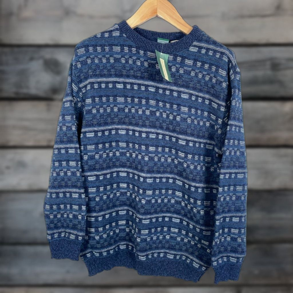 Vintage VINTAGE Falls Creek Sweater Men Large Blue Geometric Chunky-Knit Crew Neck Wool-Blend Pullover 90s Dad Style Unworn Size US L / EU 52-54 / 3 - 1 Thumbnail