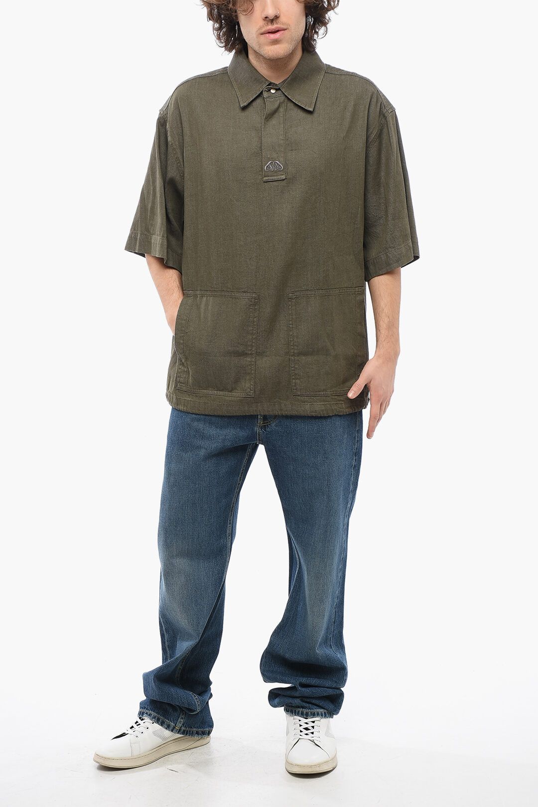 Alexander McQueen og1mm0925 Short-sleeved Cotton Shirt in Military Green Size US M / EU 48-50 / 2 - 4 Thumbnail