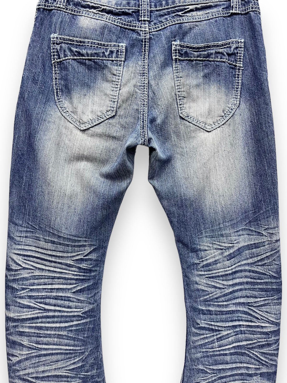 Japanese Brand FYE🔥EVOLUTION JAPAN Punk Curve Leg Flare Whiskered Denim💥 Size US 31 - 6 Thumbnail