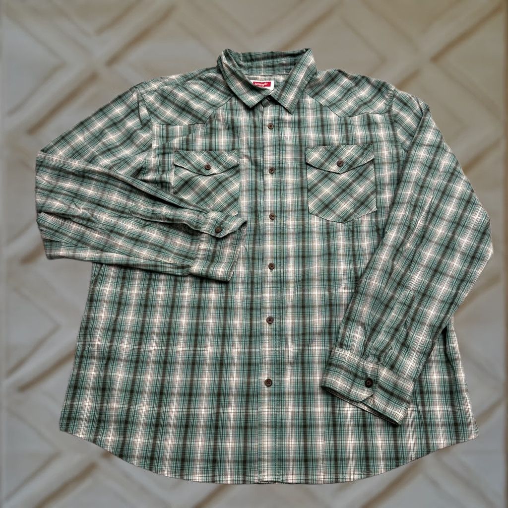 Wrangler Wrangler Western Button-Down Shirt Mens XL Green Plaid Long Sleeve Casual Shirt Size US XL / EU 56 / 4 - 1 Thumbnail