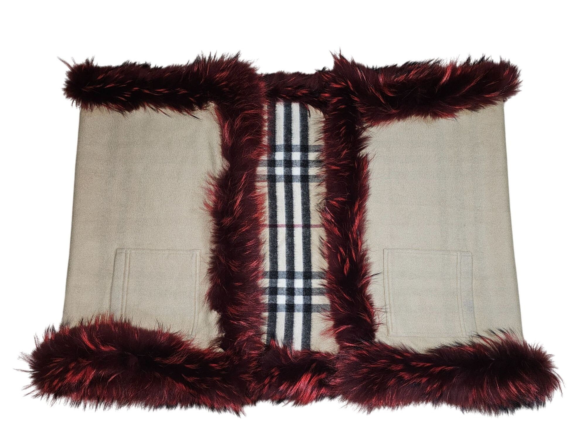 Burberry Burberry 100% Cashmere Fur Trim Scarf/Shawl Wrap Plaid Desig Size ONE SIZE - 2 Thumbnail