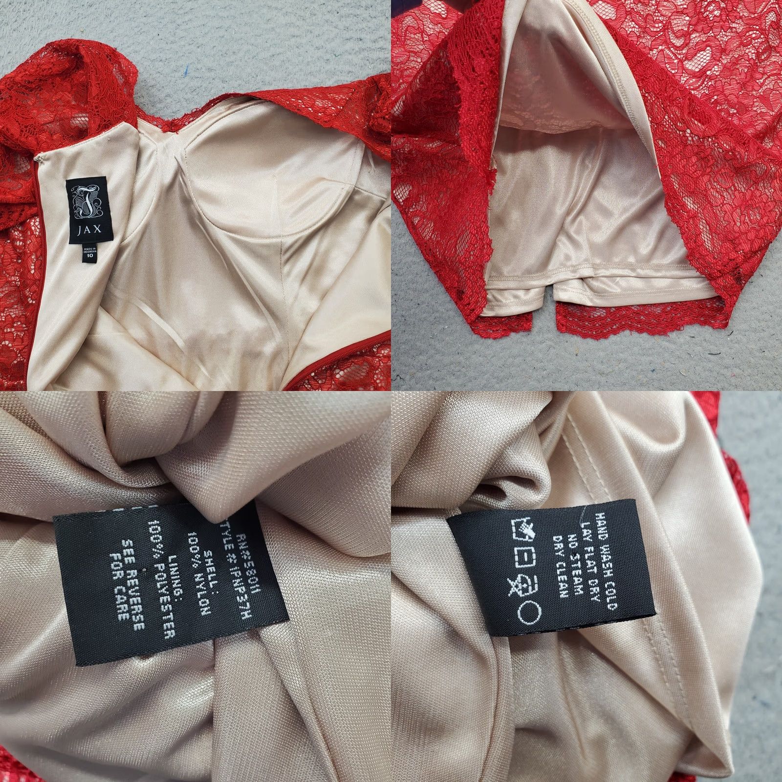 Vintage Jax Woman Red Tan Lace Overlay Knee Length 3/4 Sleeve Sheath Dress Size 10 Back Zip** Size L / US 10 / IT 46 - 8 Thumbnail
