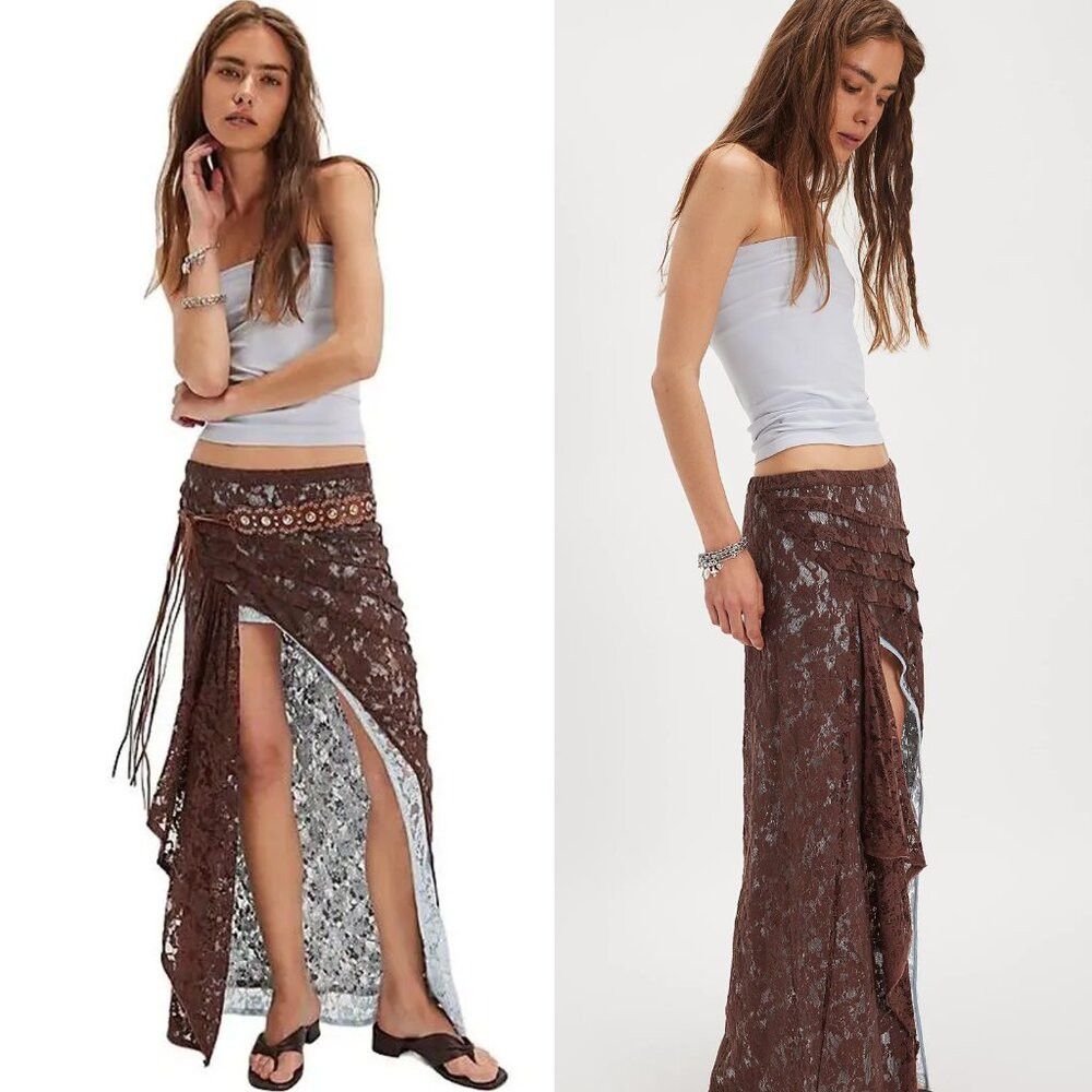 Free People NWT New $148 Free People Lace Iced Chocolate Combo Solene S Size 36" / US 14 / IT 50 - 1 Thumbnail