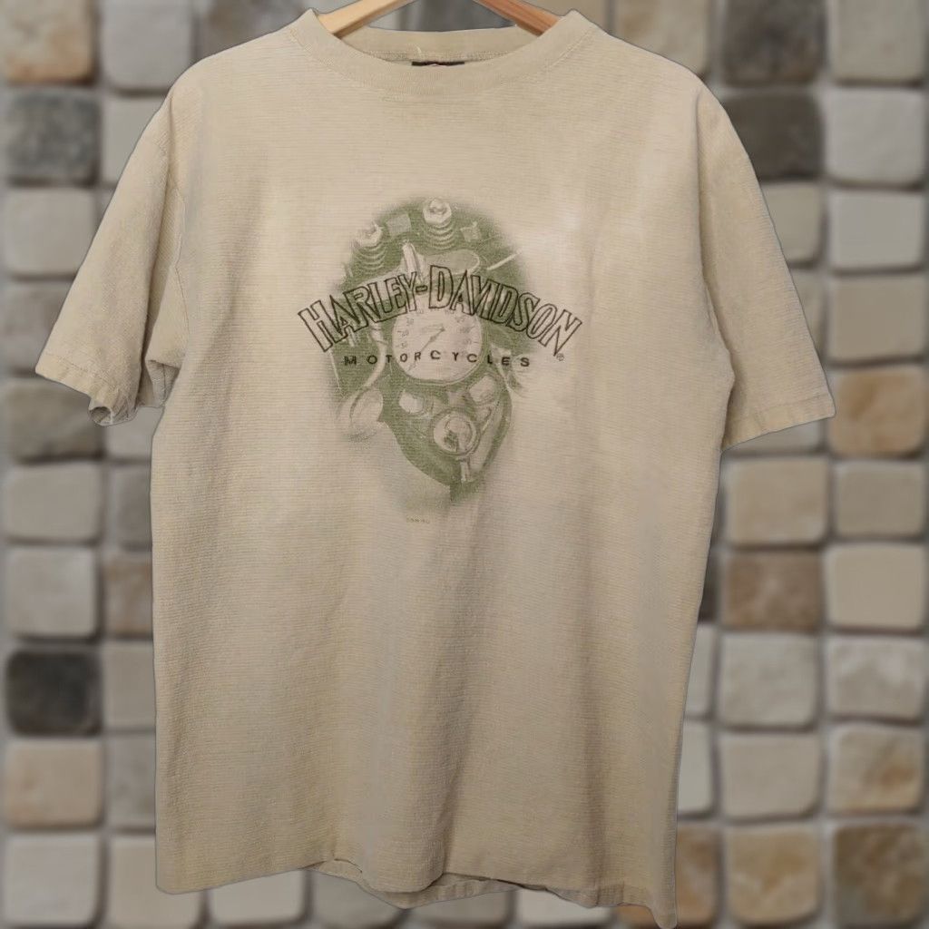 Harley Davidson VINTAGE Harley-Davidson Shirt Mens Large Tan Baltimore Biker 1990s Short Sleeve Ribbed Knit Crew Neck Size US L / EU 52-54 / 3 - 1 Thumbnail