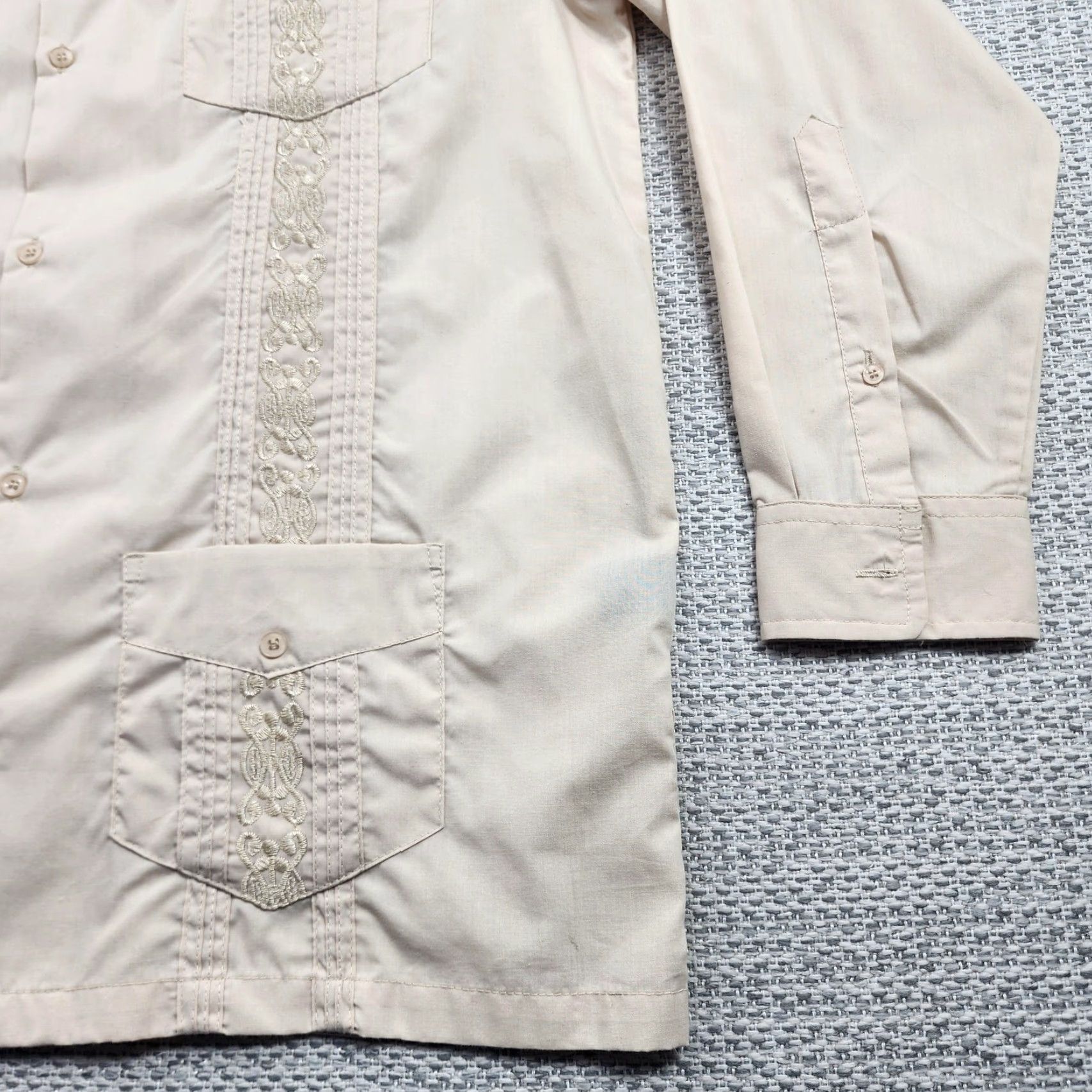 Vintage Maximos Yucatan Guayabera Shirt Mens Small Beige Embroidered Long Sleeve Mexico Size US S / EU 44-46 / 1 - 2 Thumbnail