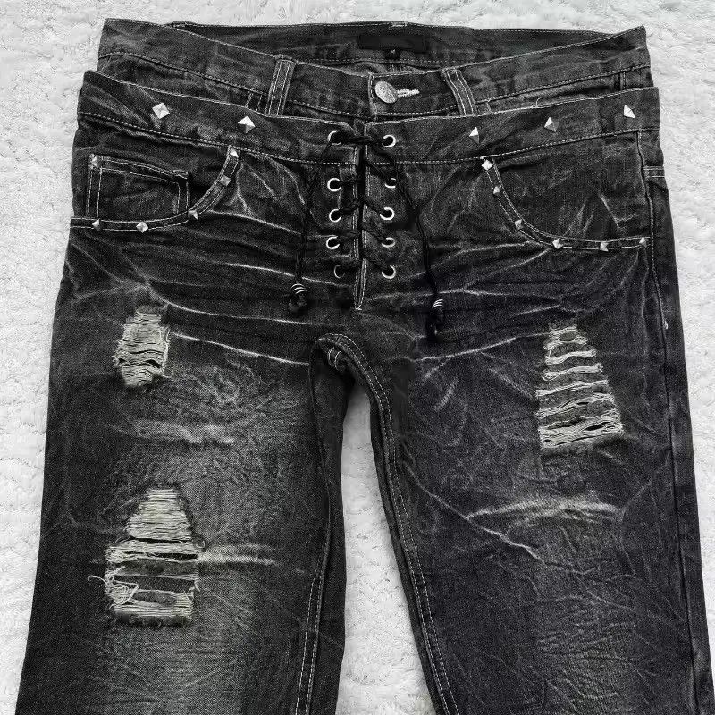 Other Y2K Washed Flared Double Waisted Lace Up Jean Size US 38 / EU 54 - 2 Thumbnail