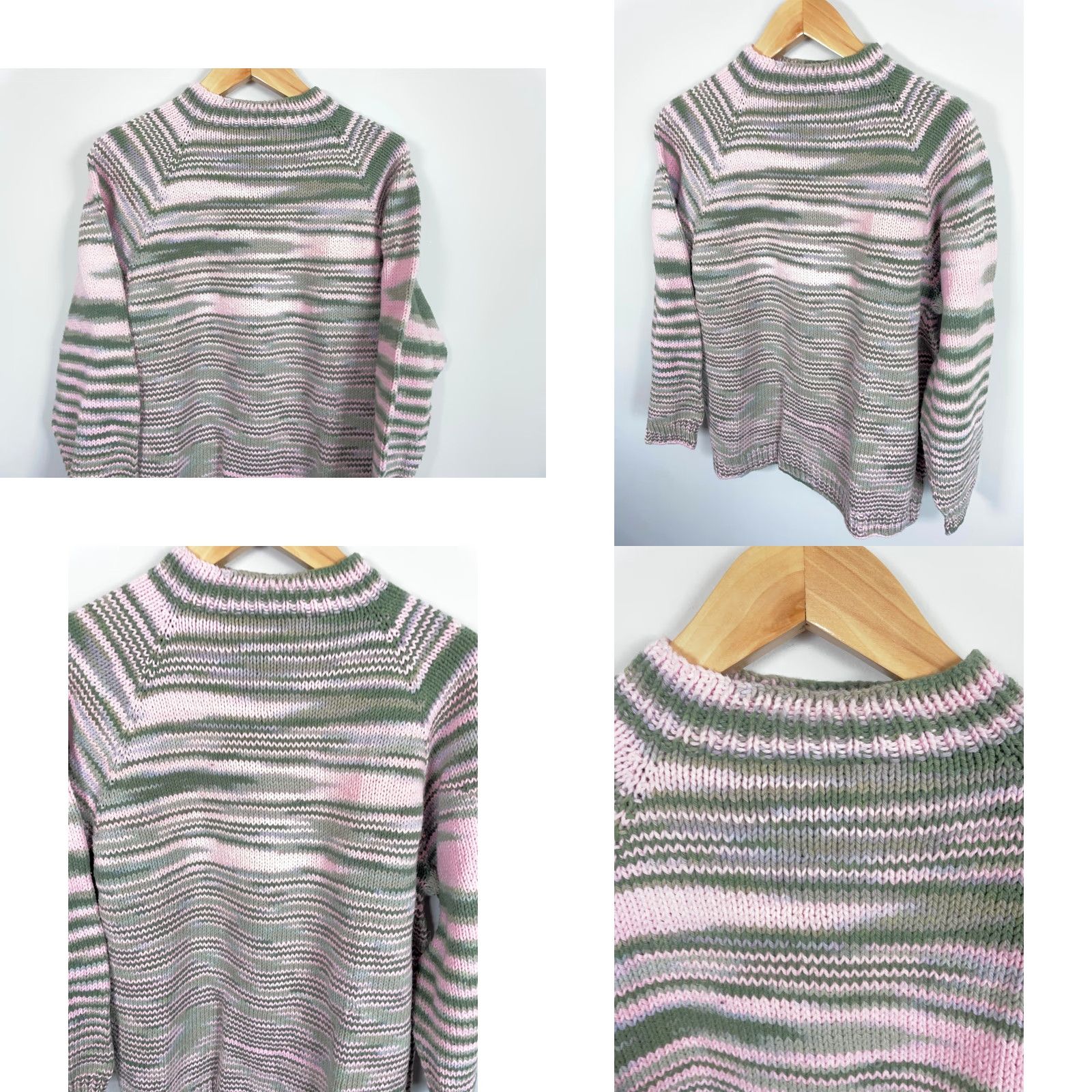 Vintage VINTAGE Handknit Sweater Women's Large Marled Pink Green Chunky Knit Mock Neck Cottage Pullover Casual 90s Hipster Retro Women L Pink Handwash Only Size L / US 10 / IT 46 - 8 Thumbnail