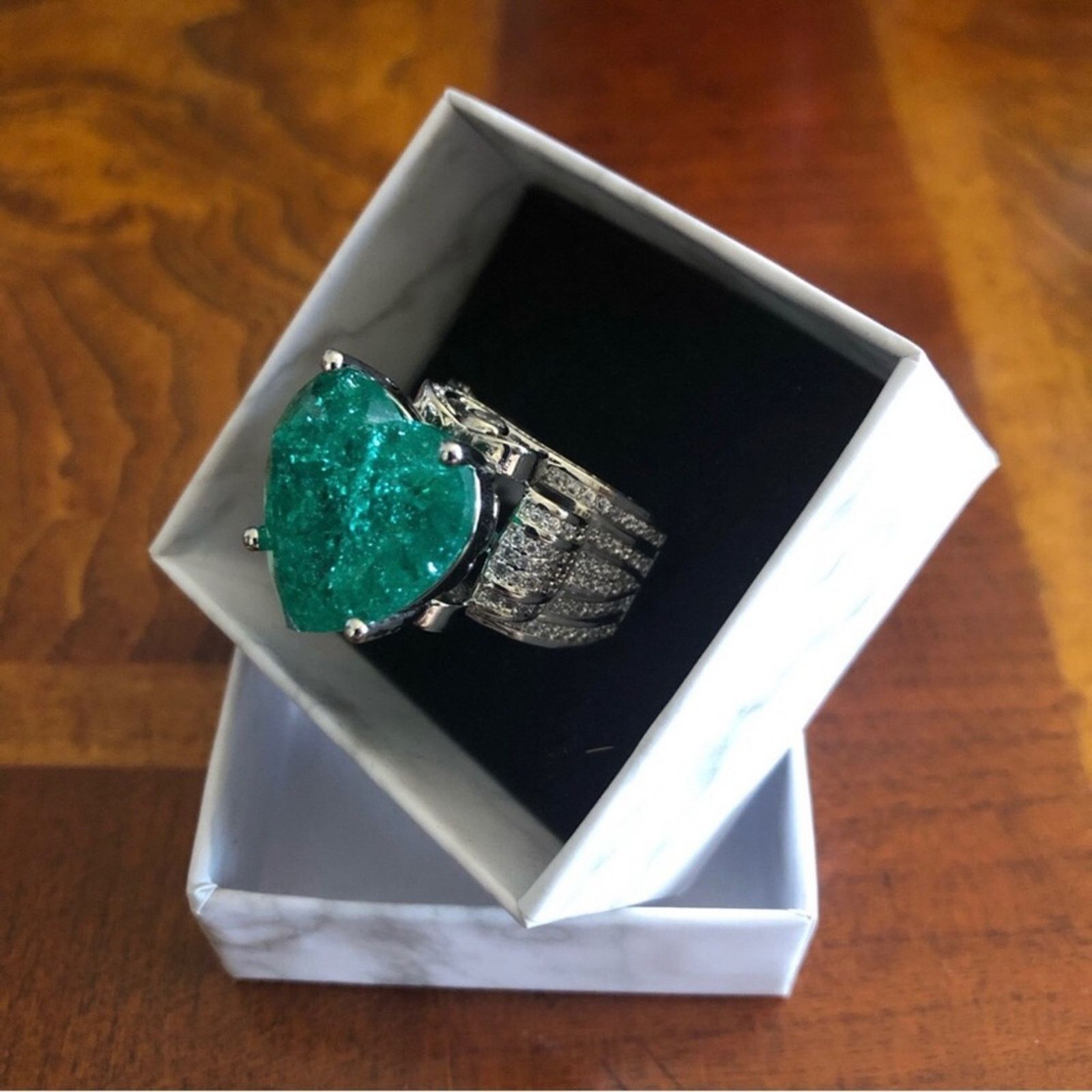 Other Ladies paraiba tourmaline emerald heart stone 925 ring 6 NIB Size ONE SIZE - 7 Thumbnail