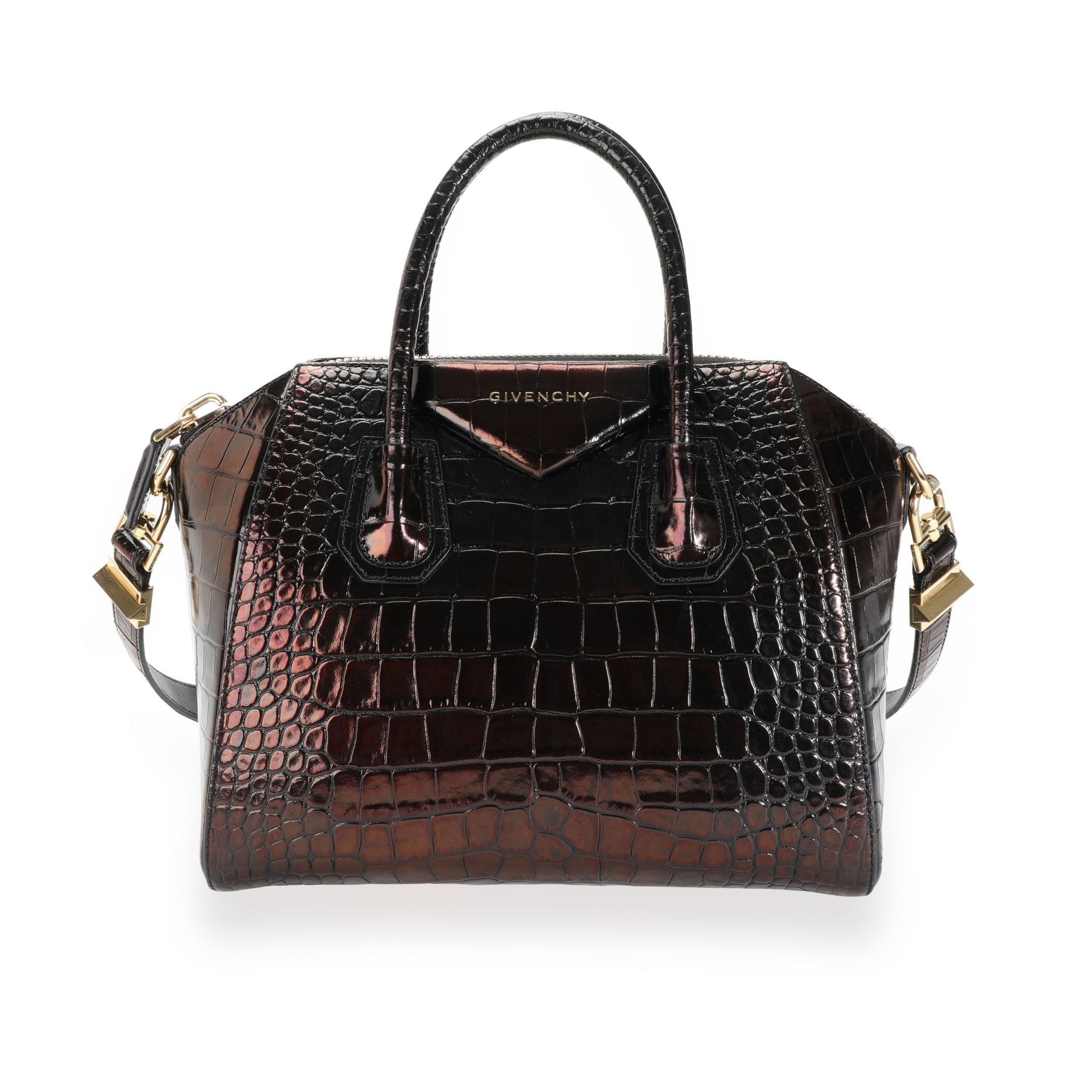 image of Givenchy Iridescent Black Crocodile Embossed Leather Antigona Bag, Women's